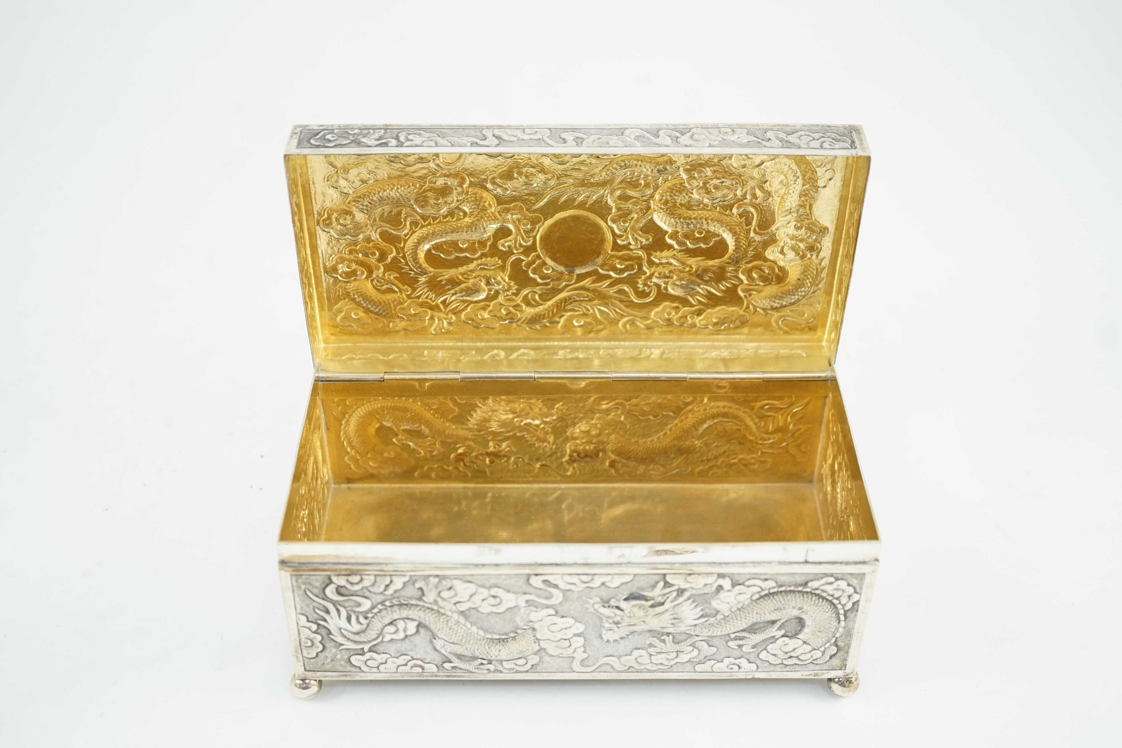 A late 19th/early 20th century Chinese Export silver rectangular cigarette box, by WA